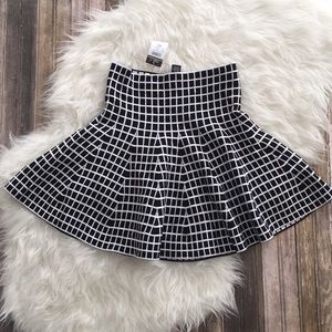 Black white geometric square fit and flare skirt